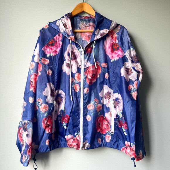 American Eagle Outfitters windbreaker blue with floral pattern & zipped … - Picture 1 of 6
